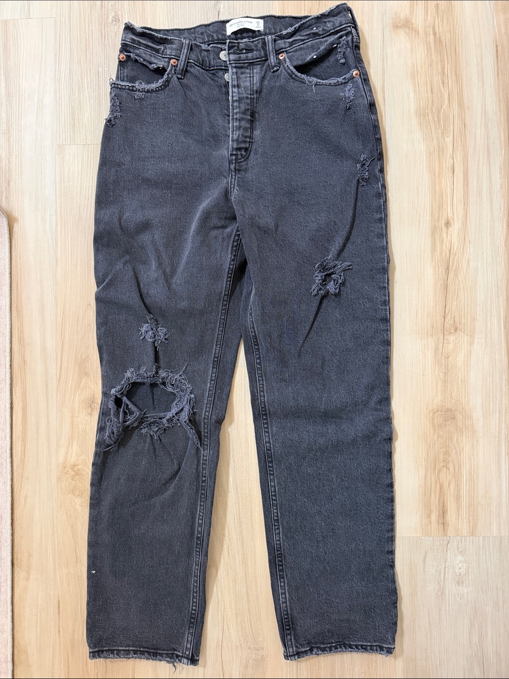 Abercrombie & Fitch Black Distressed Dad Jeans